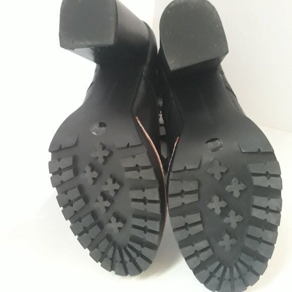 Chelsea & Violet Lexie Leather Lace-up Chunky Block Heel Combat Boot Black 8.5 - Picture 9 of 10